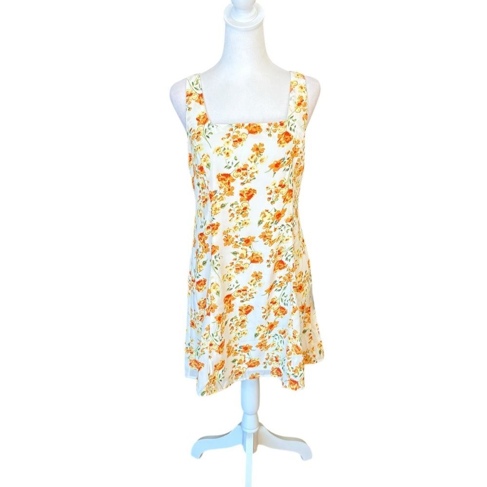 Lulus Day Date Tie Back White Orange Floral Mini Dress Womens Size Large New - Picture 2 of 13